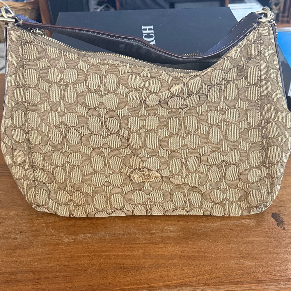 Coach Tan and Brown Signature Shoulder Bag